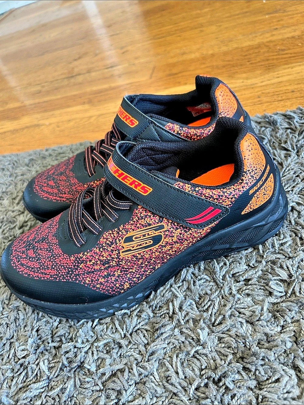 EUC Skechers Microspec II Tromson Boys 5Y Wide Black Red Orange Sneakers